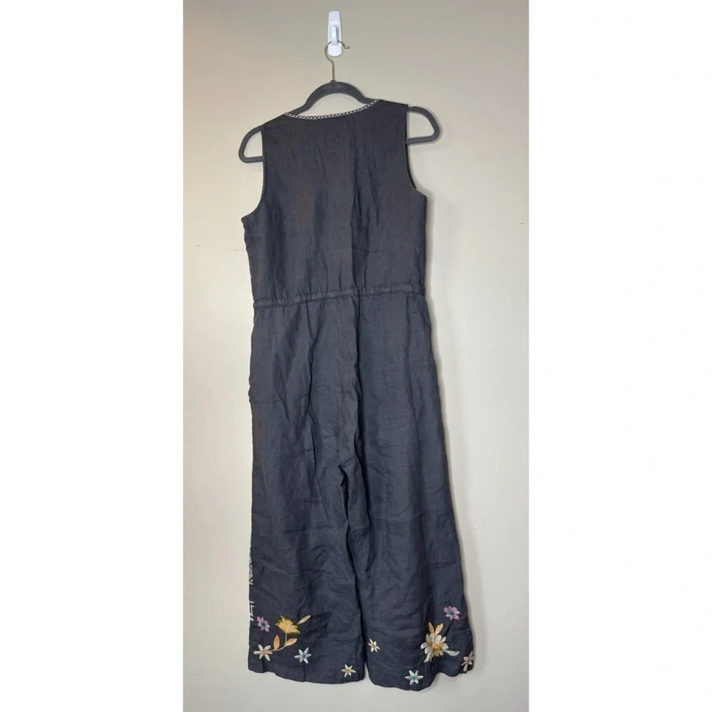 Johnny Was Elia Embroidered Linen Tie Waist Jumpsuit Gray Size Small - Picture 2 of 7